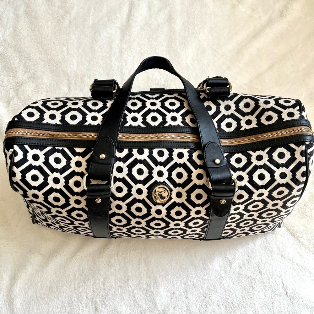 Spartina 449 Weekender Bag Black White Linen Leather